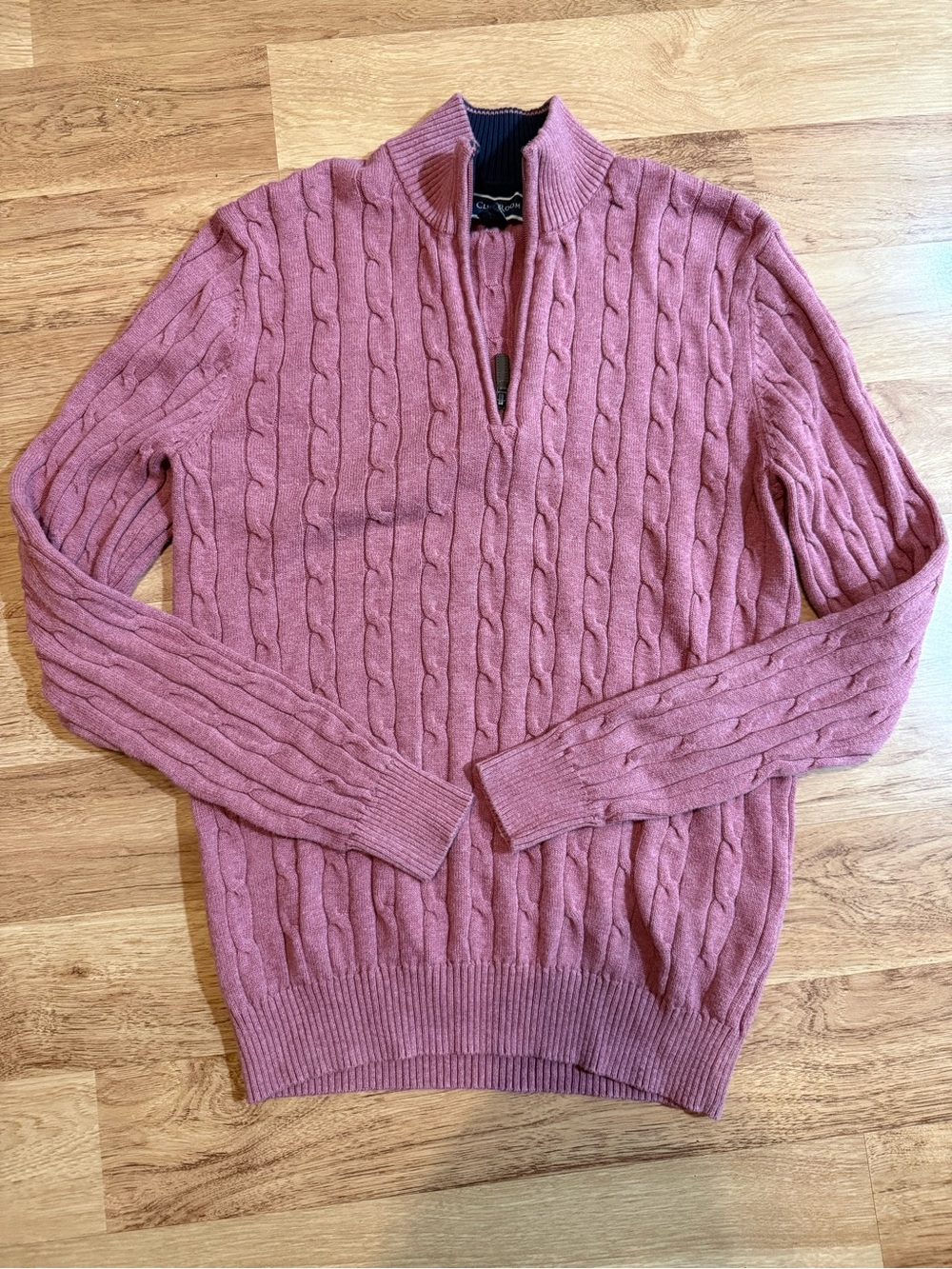 Club Room Women’s Pink Pima Cotton Cable Knit Quarter Zip Sweater S